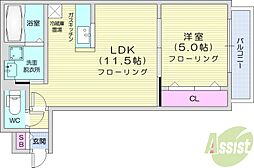 ヴィヴァーチェN1 1LDKの間取図画像