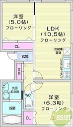 札幌市西区西町北2丁目アパート 2LDKの間取図画像