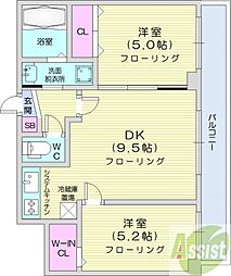 グレースコート円山北 2DKの間取図画像