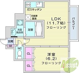コムフォート北16条 1LDKの間取図画像