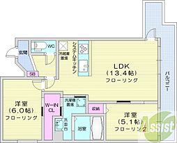 ASSE円山桜並木 2LDKの間取図画像