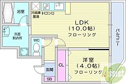 カピテーヌ円山 1LDKの間取図画像