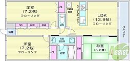 クレア旭ヶ丘 3LDKの間取図画像