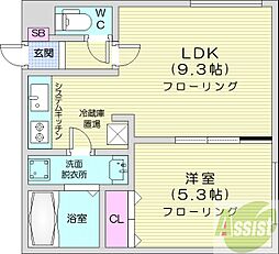 EXOR本通(エクソール本通) 1LDKの間取図画像