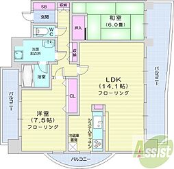 ハウス円山公園 2LDKの間取図画像