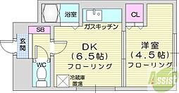サニープレイス北21A 1DKの間取図画像