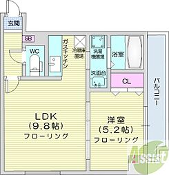 ISグランデ札幌 1LDKの間取図画像
