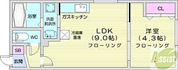 ラフィーネ円山公園・華 1LDKの間取図画像