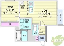 シュクレ 1LDKの間取図画像