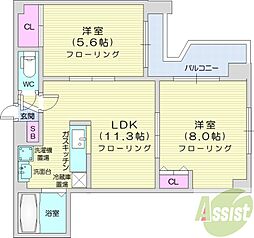 メトロサイドパレス北大前 2LDKの間取図画像