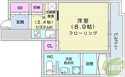 ラフィネタワー札幌南3条 1Kの間取図画像