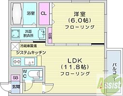 シュア・コート北13 1LDKの間取図画像