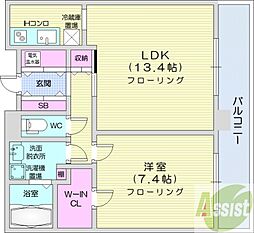 ビッグパレス南5条 1LDKの間取図画像