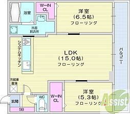 ピオネロ伏見 2LDKの間取図画像