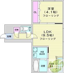 プライム南7条 1LDKの間取図画像