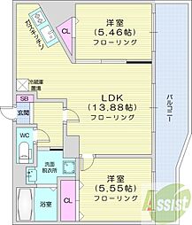 グランカーサ北3条 2LDKの間取図画像
