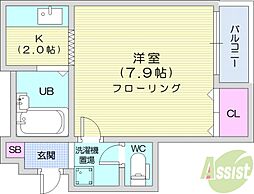 ウインダムヒル医大前 1Kの間取図画像
