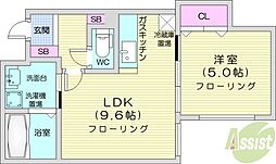 アンフオーレパープル 1LDKの間取図画像
