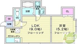 リーフガーデン麻生 1LDKの間取図画像
