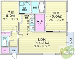 PRINTEMPS円山 2LDKの間取図画像