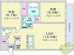 ヴァンベール 2LDKの間取図画像