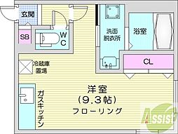 プラチナレジデンス円山公園 ワンルームの間取図画像