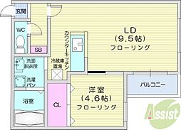 ブロサム桑園 1LDKの間取図画像