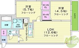 ブランシャール円山桜通 2LDKの間取図画像