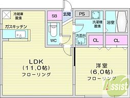 グランピア環状通東 1LDKの間取図画像