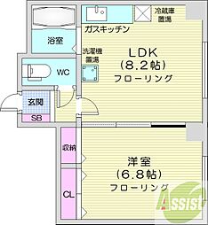 8・4サウンドビル 1LDKの間取図画像