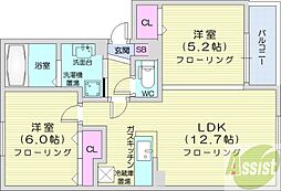 プリミエールN24 2LDKの間取図画像