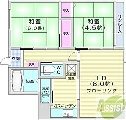朝日ビルヂング朝日レジデンス 2DKの間取図画像