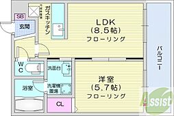 ブランノワール北27条 1LDKの間取図画像