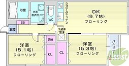 ネスト円山 2DKの間取図画像