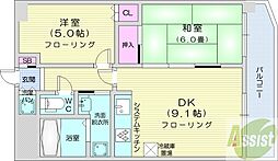 ライオンズマンション円山公園 2DKの間取図画像