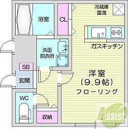 ボナールカノンN43 1Kの間取図画像