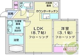 グランド中の島 1LDKの間取図画像