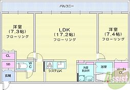 札幌市中央区南十五条西6丁目マンション 2LDKの間取図画像