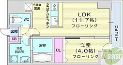 シティーコート北1条 1LDKの間取図画像