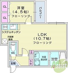 AltaMarea北大前 1LDKの間取図画像