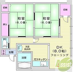 朝日ビルヂング朝日レジデンス 2DKの間取図画像