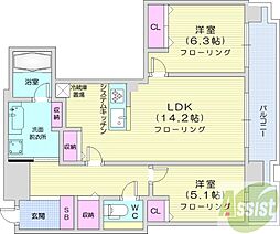 プレミストタワーズ札幌苗穂ブライトゲート 2LDKの間取図画像
