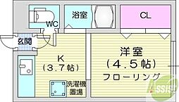 ロイヤルパーク8・12 1DKの間取図画像
