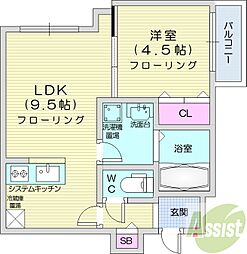 AssoLussoASABU 1LDKの間取図画像