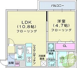 Axis-Will東札幌Sta. 1LDKの間取図画像