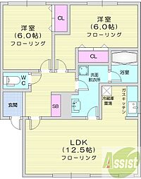 クレール 2LDKの間取図画像