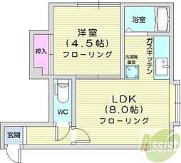 パームヒル麻生1 1LDKの間取図画像