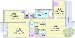 シティハウス円山 2LDKの間取図画像
