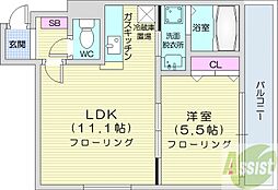 プリマクラッセ 1LDKの間取図画像
