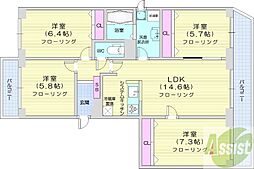 札幌市清田区北野一条2丁目マンション 4LDKの間取図画像